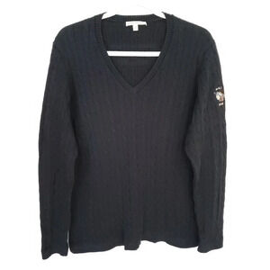 Fairway & Greene Cable Knit Sweater Men's XL Black Indian V-neck Made In Peru